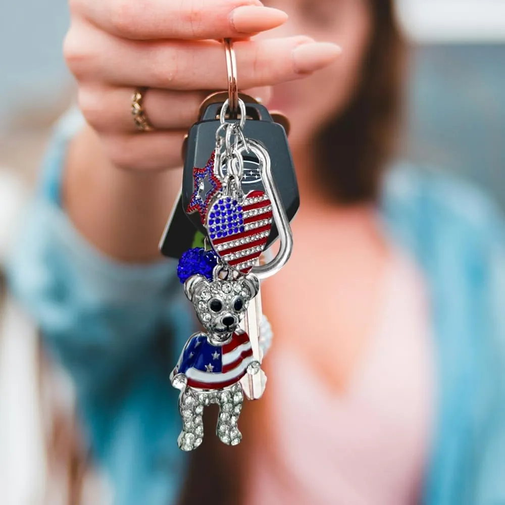Madison Tyler Patriotic Keychains | 4th of July American Bag Charms for Handbag | Hat Bear Boots Heart Cross Car Purse Charms