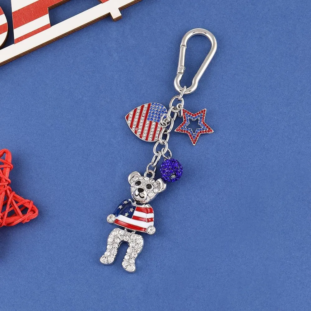 Madison Tyler Patriotic Keychains | 4th of July American Bag Charms for Handbag | Hat Bear Boots Heart Cross Car Purse Charms