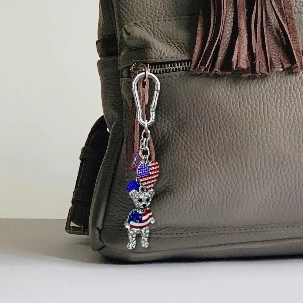 Madison Tyler Patriotic Keychains | 4th of July American Bag Charms for Handbag | Hat Bear Boots Heart Cross Car Purse Charms