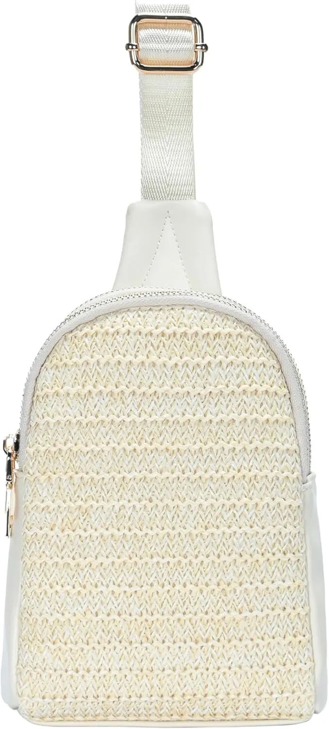 Madison West Nyxx Mini Sling Purse| Crossbody Sling Bag for Women with Adjustable Strap | Vegan Leather, Cork & Straw |