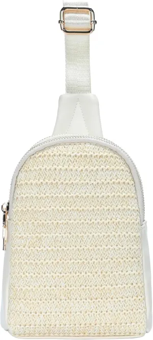 Madison West Nyxx Mini Sling Purse| Crossbody Sling Bag for Women with Adjustable Strap | Vegan Leather, Cork & Straw |