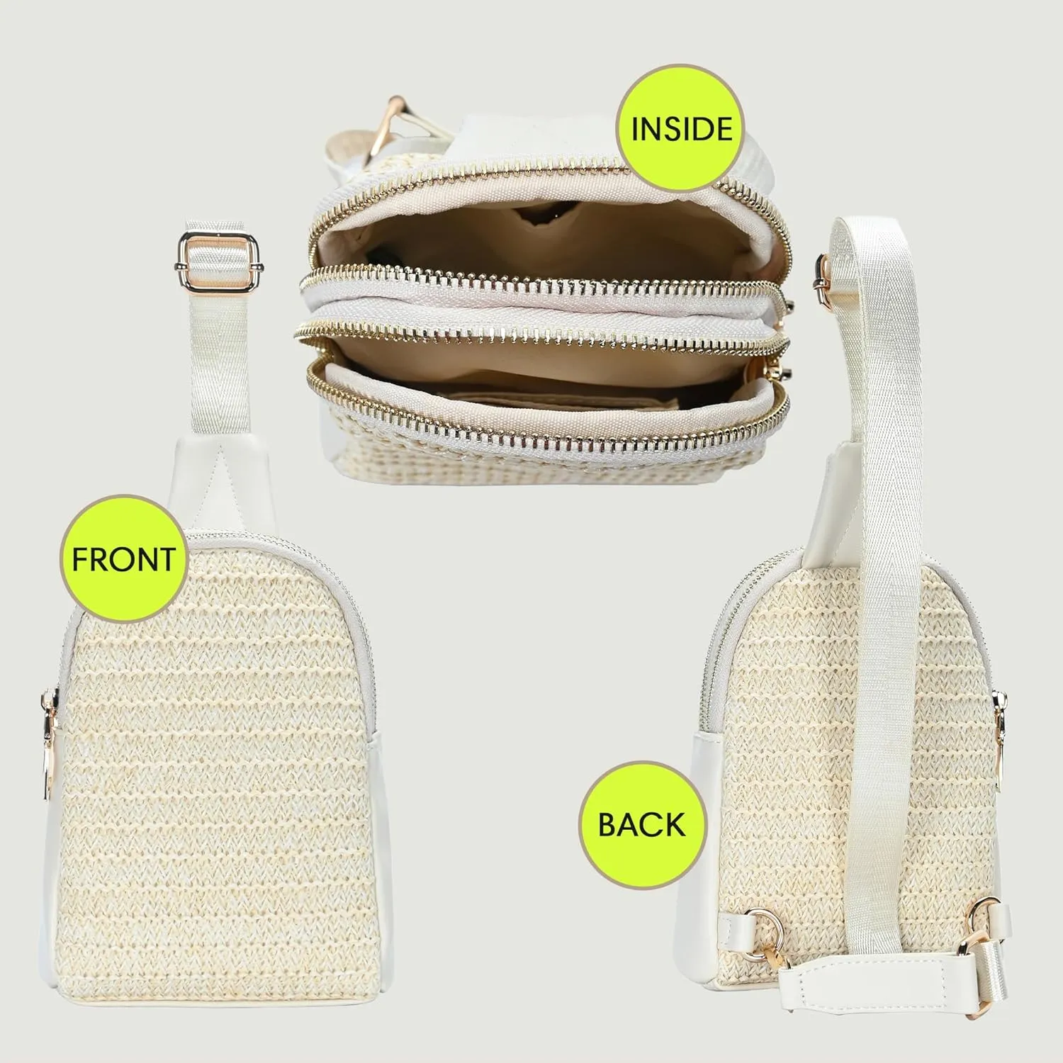 Madison West Nyxx Mini Sling Purse| Crossbody Sling Bag for Women with Adjustable Strap | Vegan Leather, Cork & Straw |