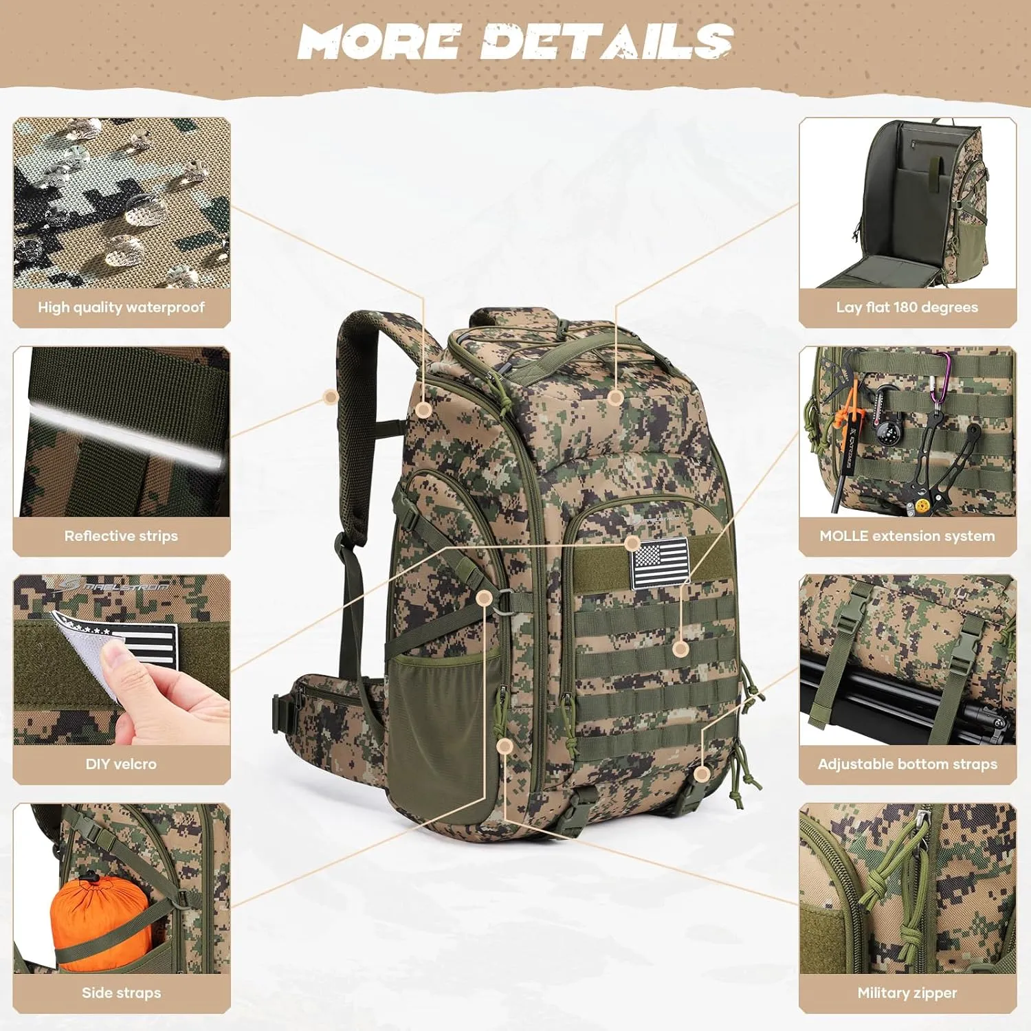 Maelstrom Tactical Backpack for Men, 40L Military Backpack,Water Resistant Assault Pack for Women, 3-Day Bug Out Bag for Hiking, Camping, Gym with Molle System-Camouflage