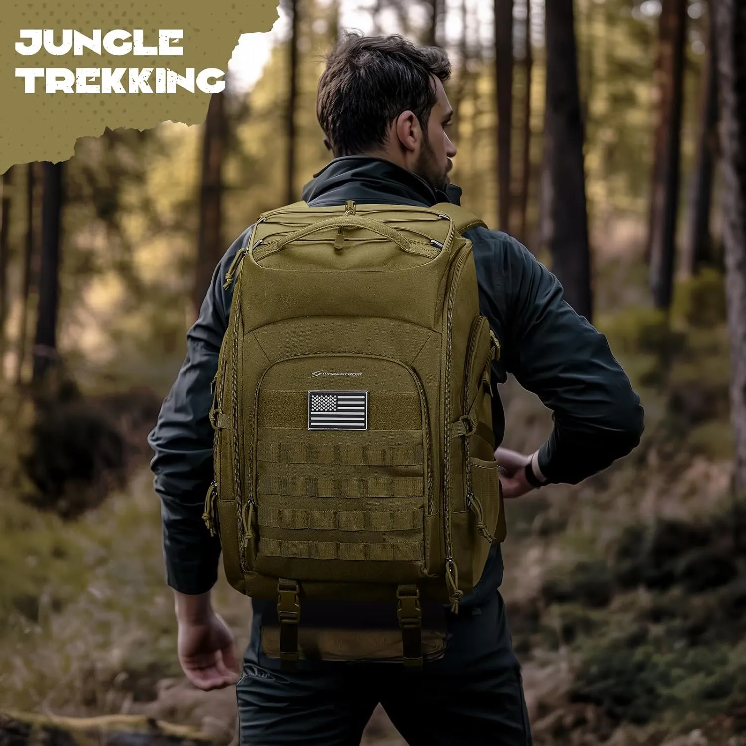 Maelstrom Tactical Backpack for Men, 40L Military Backpack,Water Resistant Assault Pack for Women, 3-Day Bug Out Bag for Hiking, Camping, Gym with Molle System-Khaki