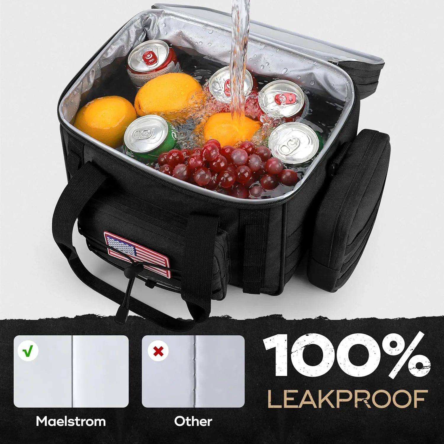 Maelstrom Tactical Lunch Box, 23 L Insulated Lunch Bag for Men, Expandable Double Deck Lunch Cooler Bag,Large Leakproof Soft Lunch Tote with Detachable MOLLE Bags, for Adult Women Work,Picnic,Black