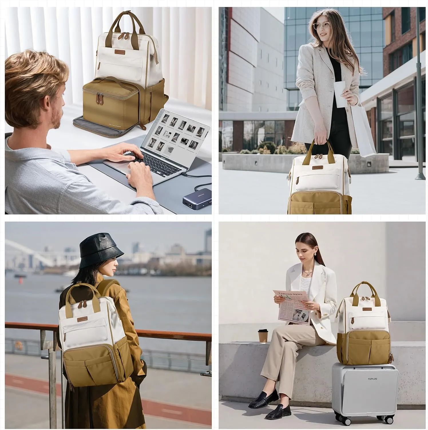 Maelstrom Travel Backpack for Women Men,Laptop Backpack Fits 15.6-17.3 Inch Laptop, Nurse/Teacher/Work Bag with Insulated Lunch Box,Water Resistant Carry On Backpack,Khaki-Beige