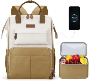 Maelstrom Travel Backpack for Women Men,Laptop Backpack Fits 15.6-17.3 Inch Laptop, Nurse/Teacher/Work Bag with Insulated Lunch Box,Water Resistant Carry On Backpack,Khaki-Beige
