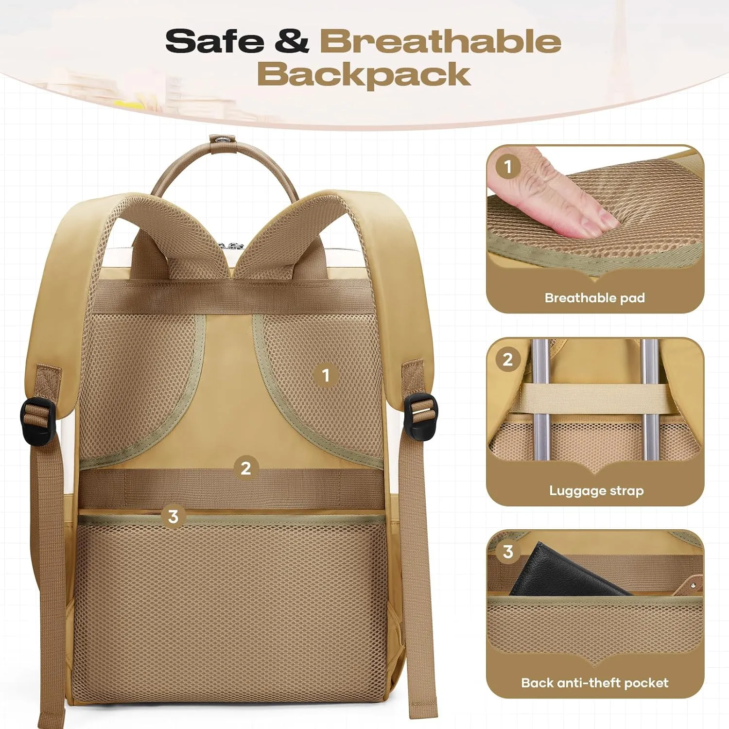 Maelstrom Travel Backpack for Women Men,Laptop Backpack Fits 15.6-17.3 Inch Laptop, Nurse/Teacher/Work Bag with Insulated Lunch Box,Water Resistant Carry On Backpack,Khaki-Beige