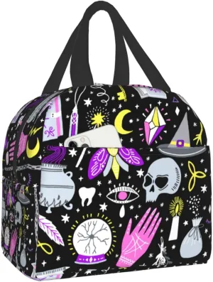 Magic Witch Goth Lunch Box Reusable Lunch Bag Insulated Meal Bags Food Container For Girls Boys Kids Men Women School Work Travel Picnic