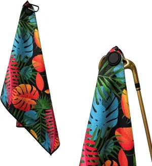 Magnetic Golf Towels with Clip, Microfiber Waffle Design, Industrial Strength Magnet for Strong Hold to Golf Bags, Carts & Clubs (Multiple Colors Available) (Multicolor Rainforest)