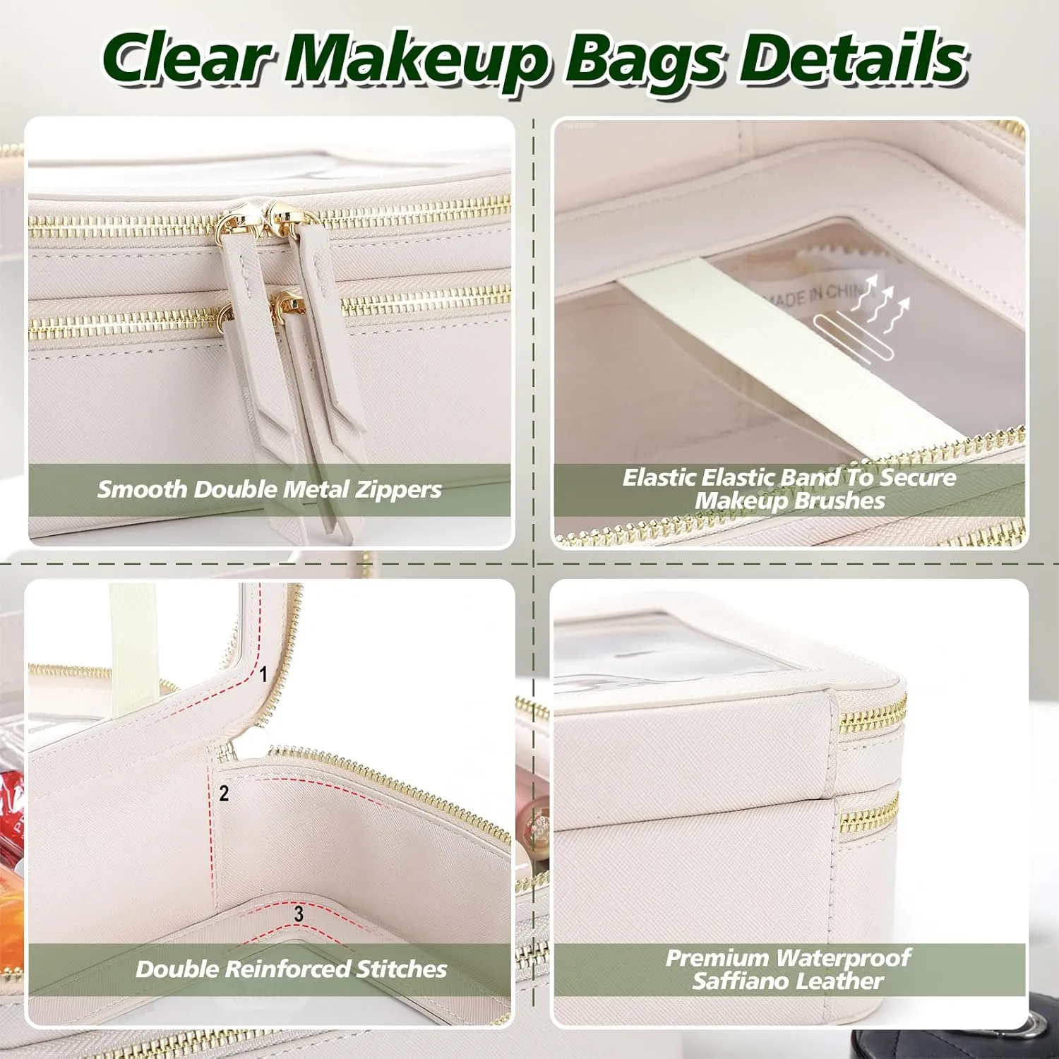 Makeup Bags Travel Toiletry Bag, Clear Make Up Bag Cosmetic Bag, Portable Makeup Bag Zipper Pouch Travel Cosmetic Organizer Storage Bag (bag-beige)