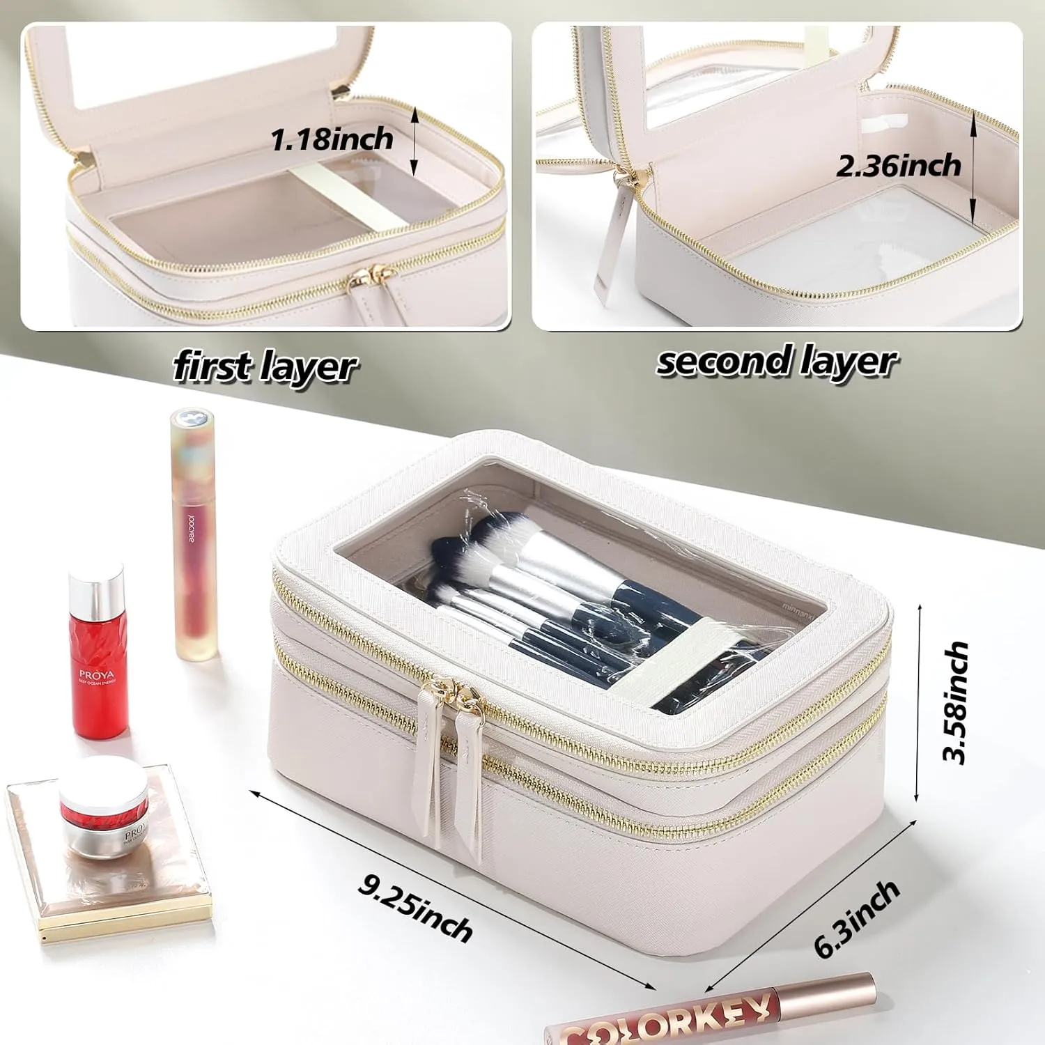 Makeup Bags Travel Toiletry Bag, Clear Make Up Bag Cosmetic Bag, Portable Makeup Bag Zipper Pouch Travel Cosmetic Organizer Storage Bag (bag-beige)