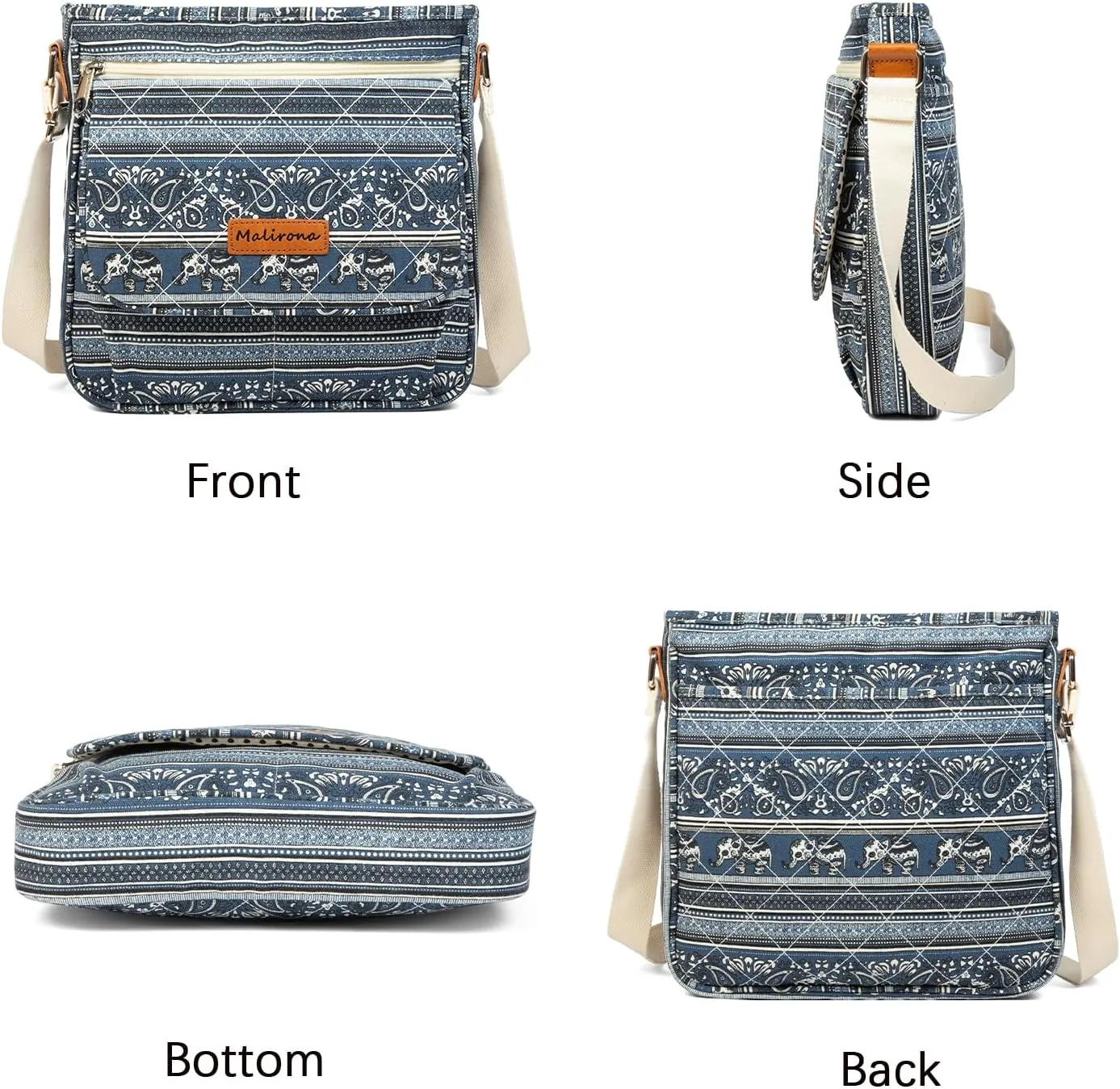 Malirona Women 's Durable Floral Crossbody Bag Canvas Messenger Handbag Multi Pocket Travel Satchel Purse