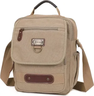 Man Small Canvas Messenger Bag Man Purse Shoulder Bag Crossbody Bag With Water Bottle Pocket 12 Inch