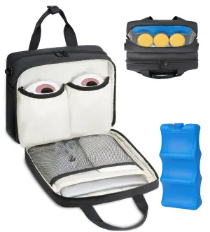 Mancro Breastmilk Cooler Bag for Travel Fits Baby Bottles Up to 9Oz, Breast Pump Bag with Cooler Compatible with Momcozy/Medela/Elvie/Willow Breast Pump and Waterproof Mat, Black