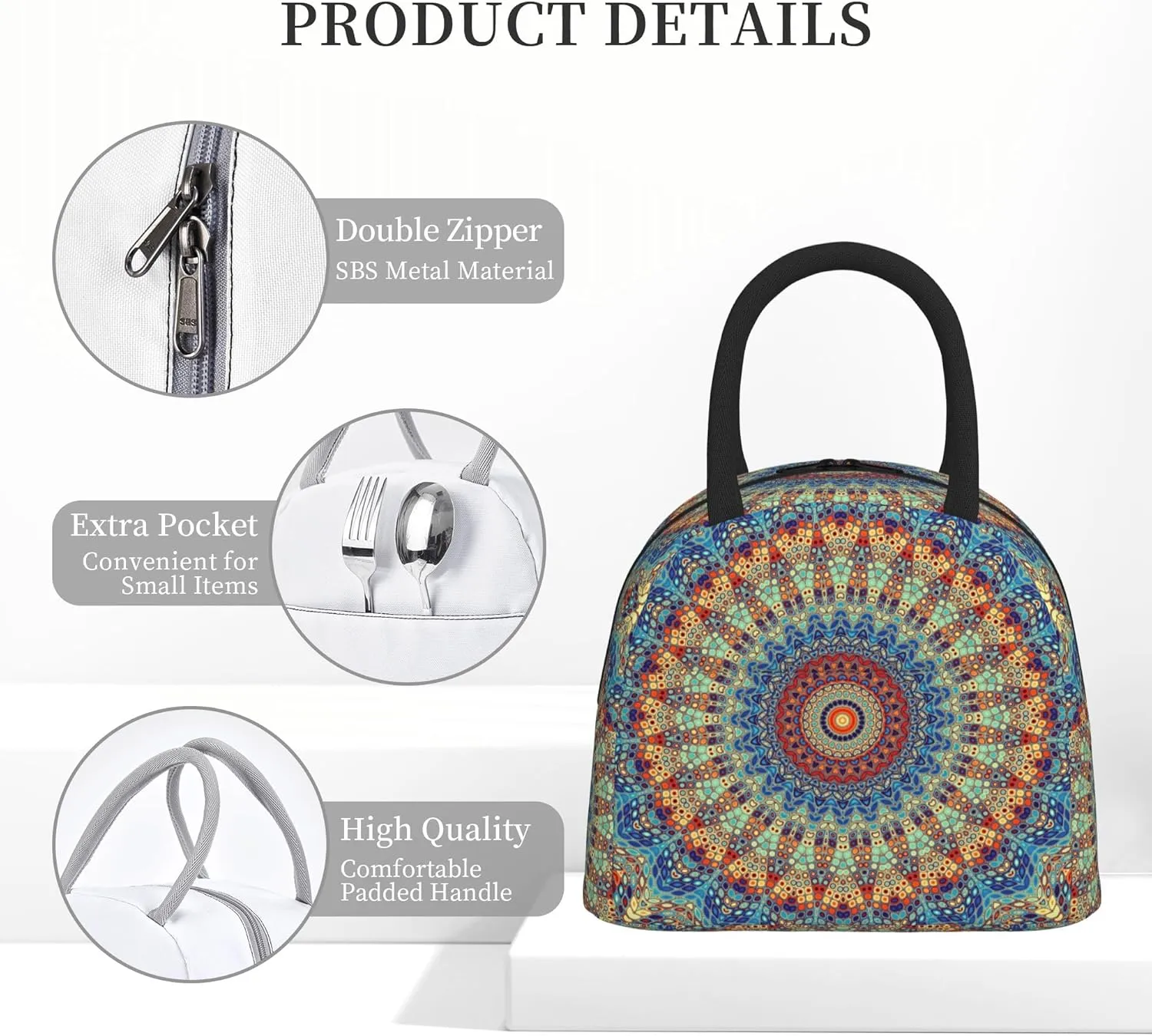 Mandala Lunch Bag Lunch Box for Women Men, Reusable Insulated Lunch Tote Bag, Leakproof Thermal Cooler Sack Food Handbags Case High Capacity for Travel Work School Picnic
