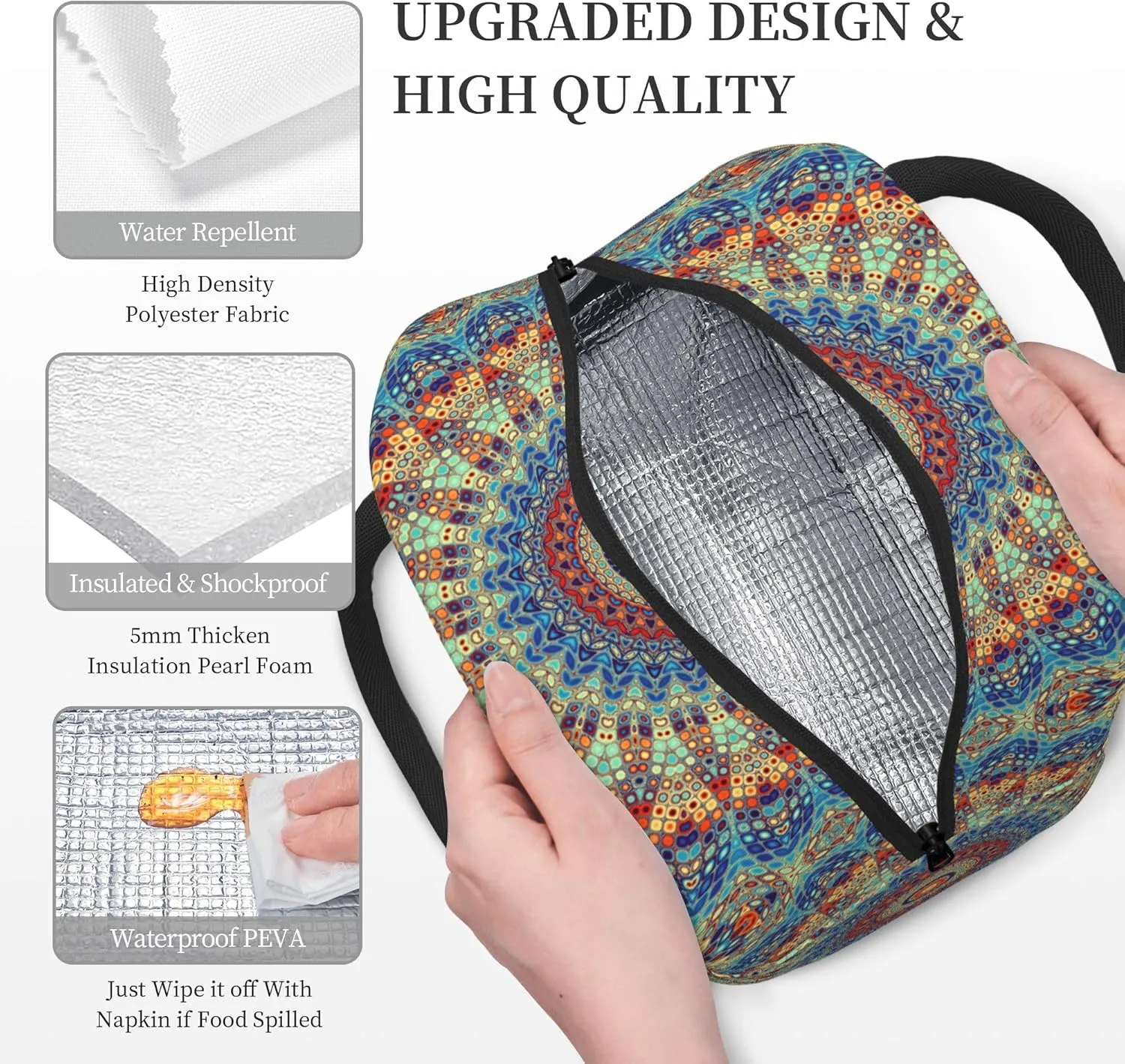 Mandala Lunch Bag Lunch Box for Women Men, Reusable Insulated Lunch Tote Bag, Leakproof Thermal Cooler Sack Food Handbags Case High Capacity for Travel Work School Picnic