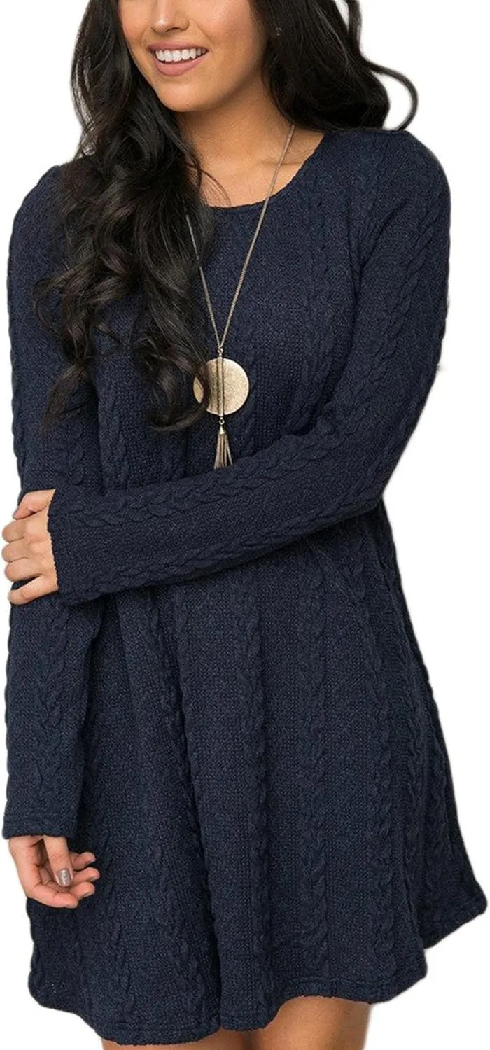 Mansy Sweater Dress for Women Cable Knit Ribbed A-Line Short Fitted Pullover Sweaters Dresses Fall Winter
