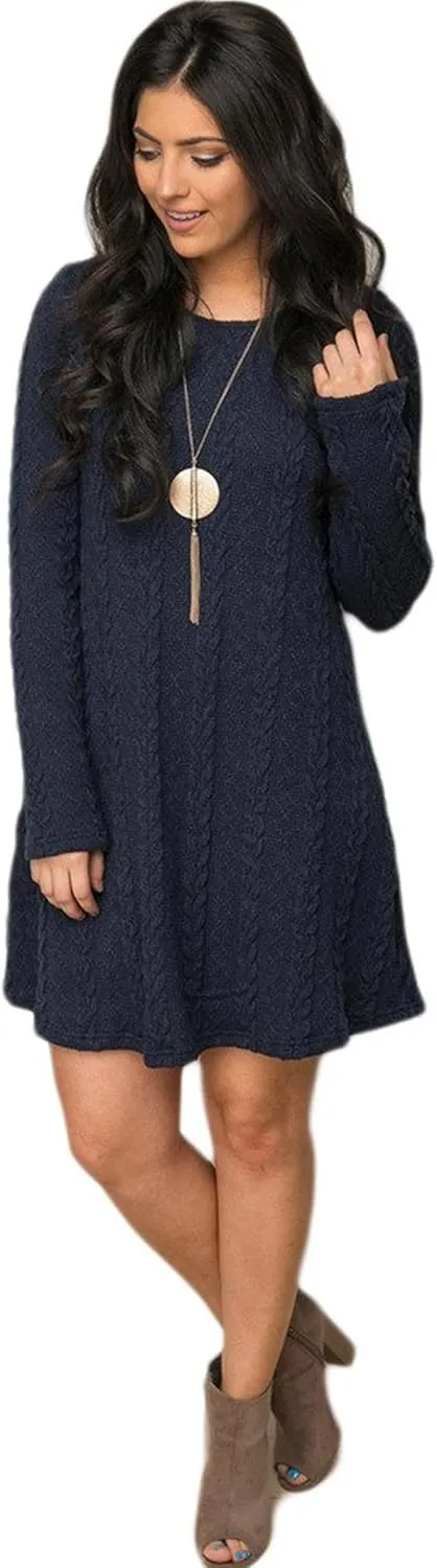 Mansy Sweater Dress for Women Cable Knit Ribbed A-Line Short Fitted Pullover Sweaters Dresses Fall Winter