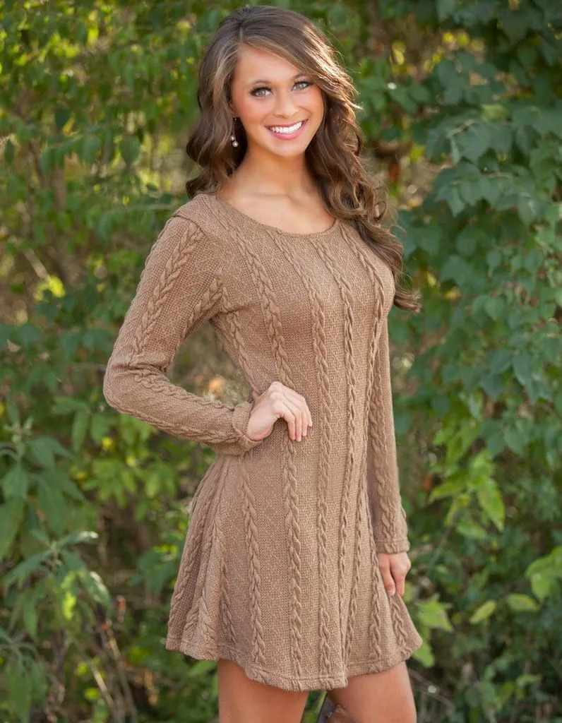 Mansy Sweater Dress for Women Cable Knit Ribbed A-Line Short Fitted Pullover Sweaters Dresses Fall Winter
