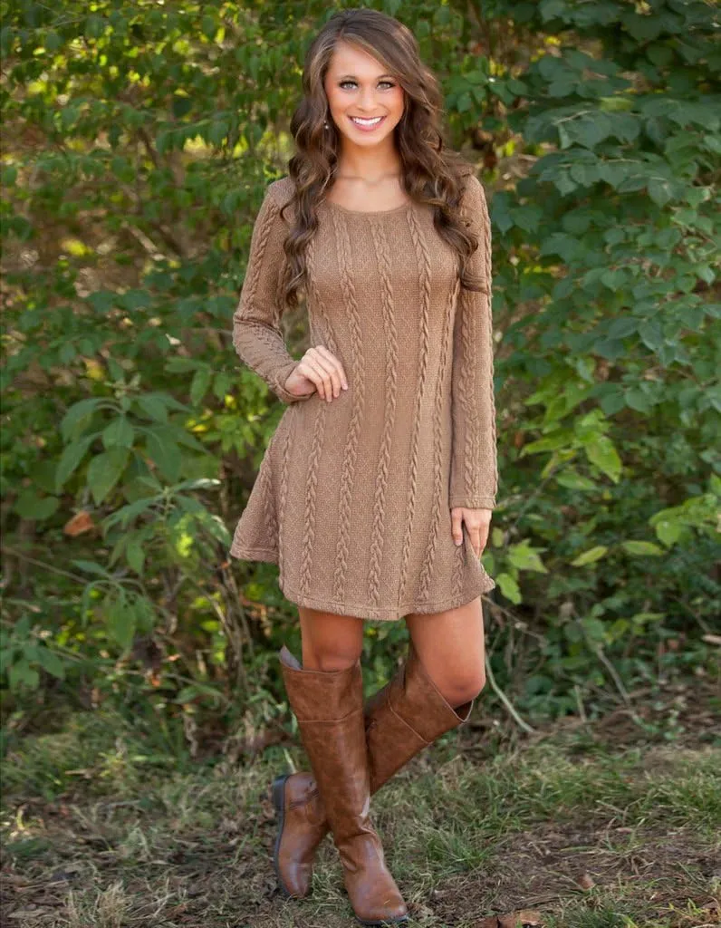 Mansy Sweater Dress for Women Cable Knit Ribbed A-Line Short Fitted Pullover Sweaters Dresses Fall Winter