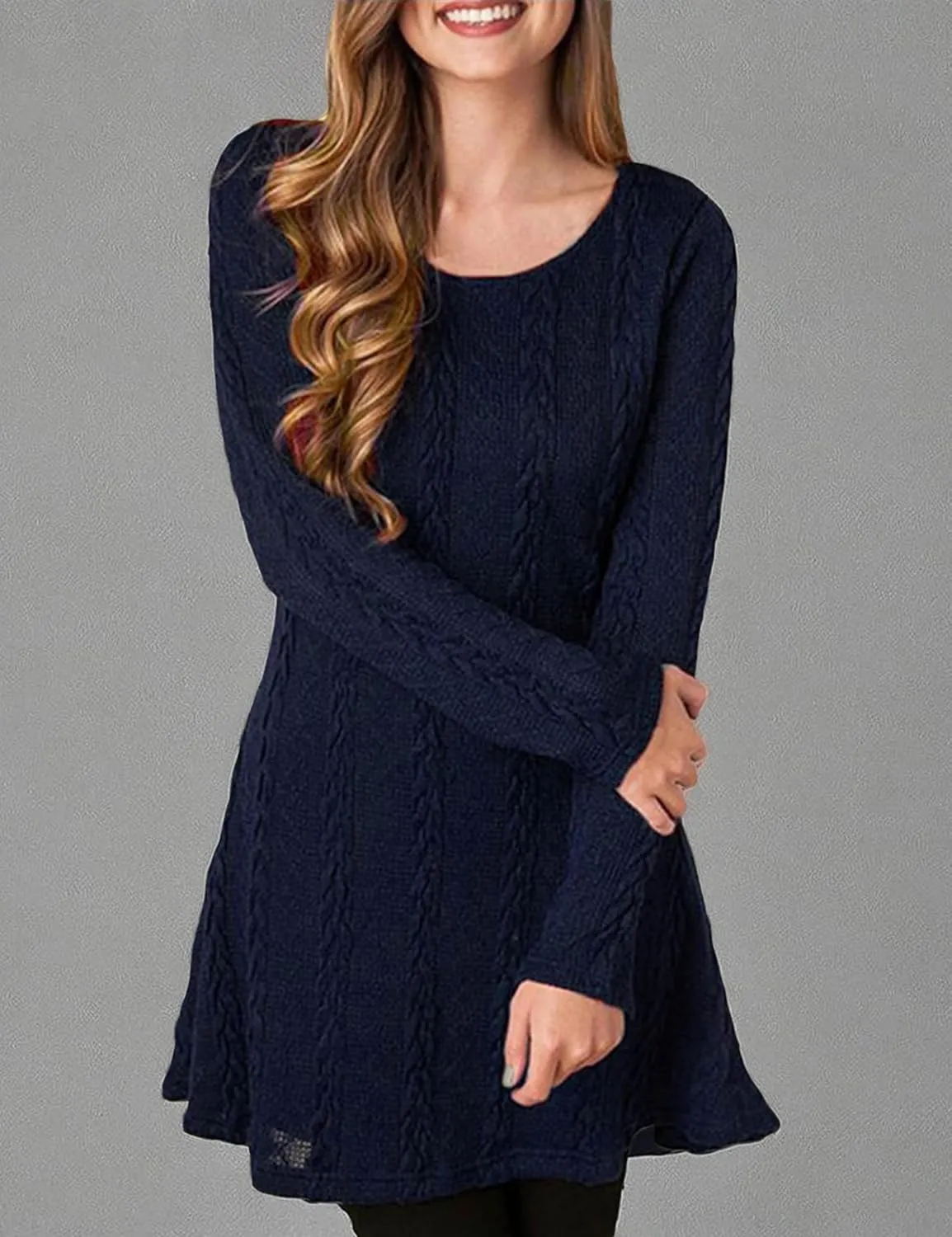Mansy Sweater Dress for Women Cable Knit Ribbed A-Line Short Fitted Pullover Sweaters Dresses Fall Winter