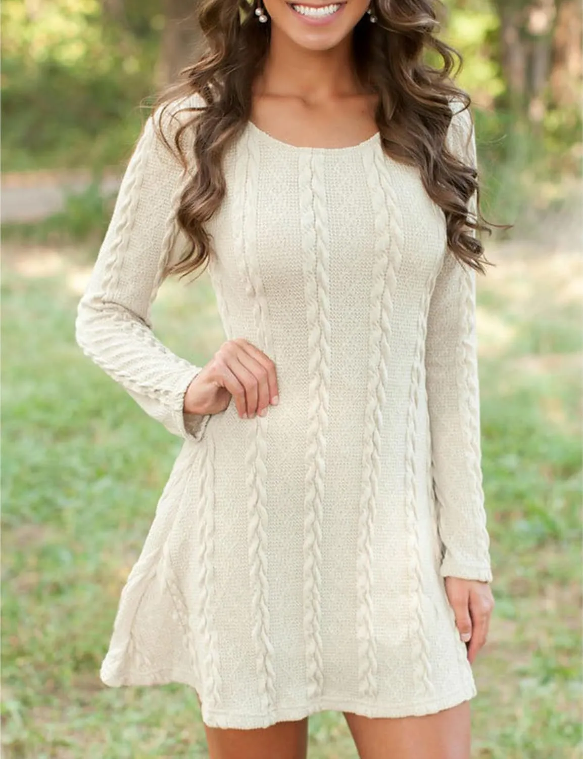 Mansy Sweater Dress for Women Cable Knit Ribbed A-Line Short Fitted Pullover Sweaters Dresses Fall Winter
