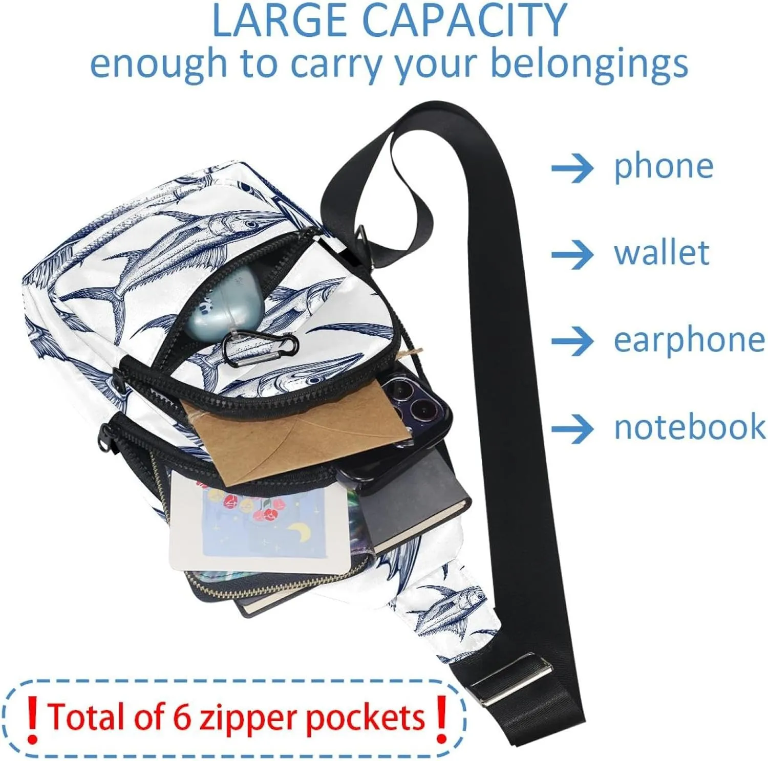Marlin (1) Crossbody Bag with Adjustable Shoulder Strap, Shoulder Bag for Men and Women Sling Backpack for Travel, Cycling, Work, Sport