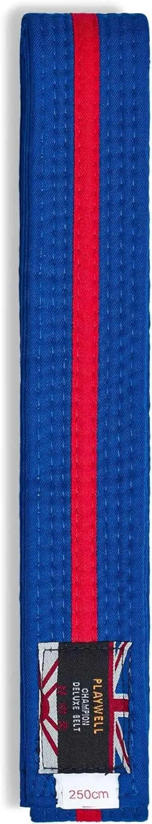 Martial Arts Cotton Striped Coloured Grading Belt - Blue Belt With Red Stripe