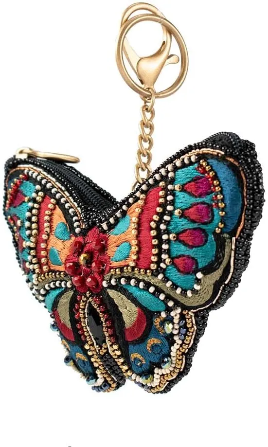 Mary Frances All a Flutter Beaded Butterfly Coin Purse Keychain Accessory Mini Bag Charm with Key Ring, Multi