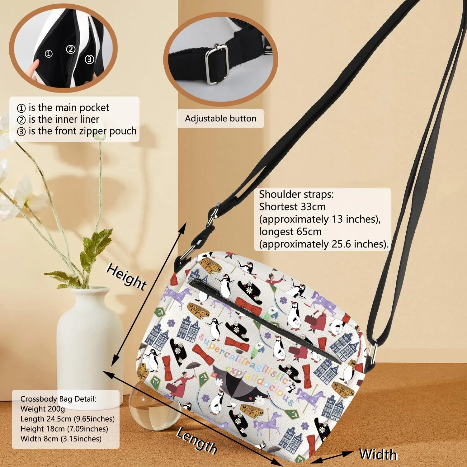 Mary Inspire Crossbody Bag Supercalifragilistic Umbrella Poppins Shoulder Mary Musical Movie Messenger Bag