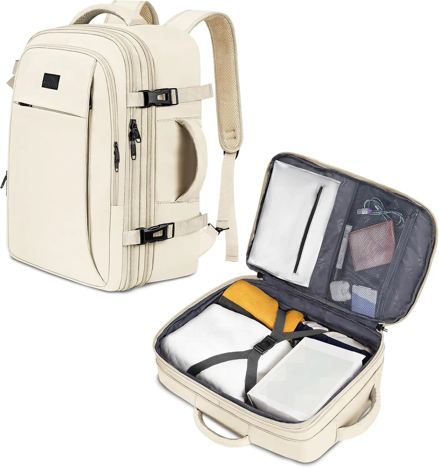 MATEIN Carry on Backpack for Women, 50L TSA Travel Backpack with Wet Bag Expandable Airline Approved Suitcase Daypack, Large Weekender Bag Water Resistant Daypack for Business Weekender, Beige