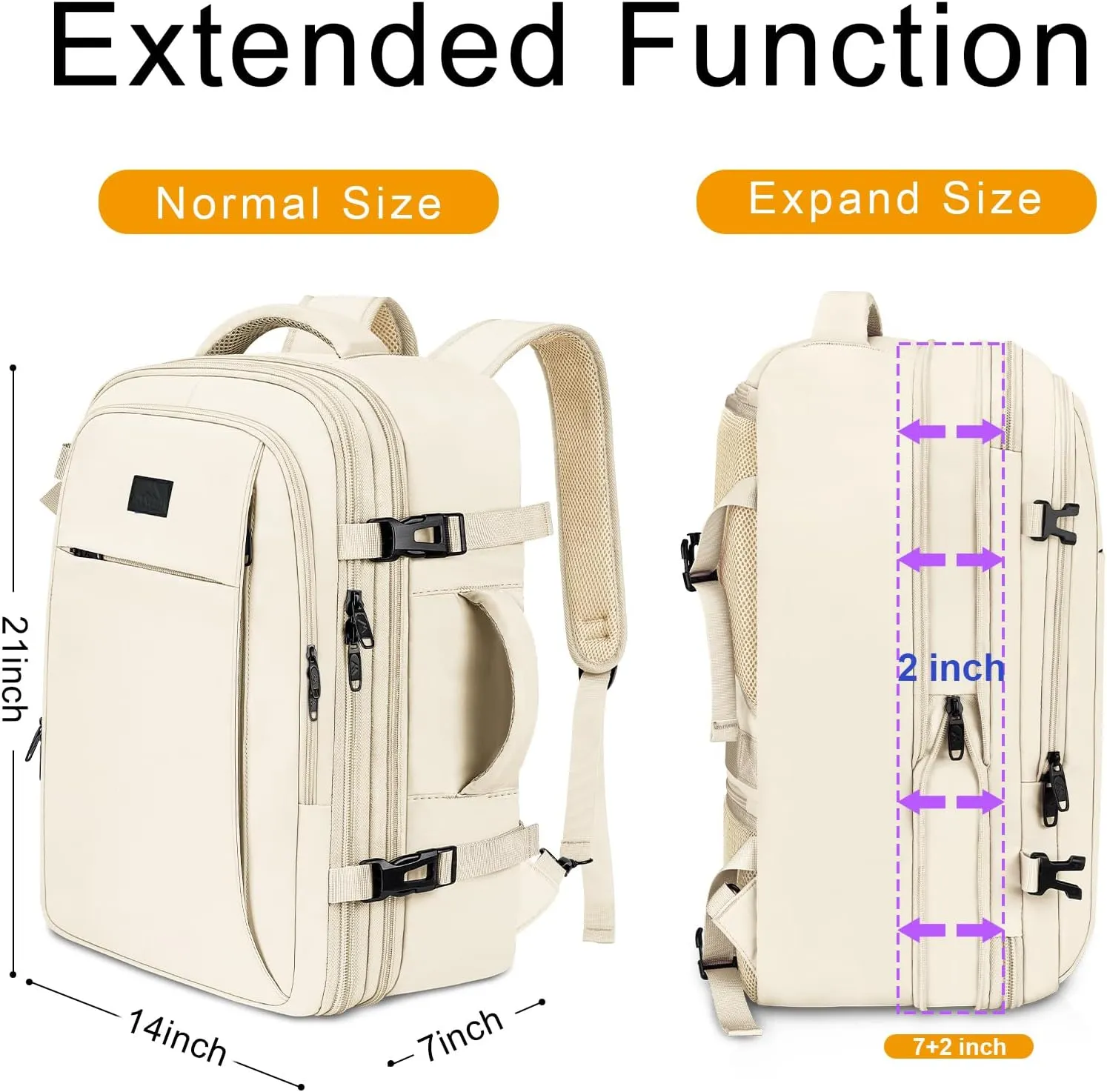 MATEIN Carry on Backpack for Women, 50L TSA Travel Backpack with Wet Bag Expandable Airline Approved Suitcase Daypack, Large Weekender Bag Water Resistant Daypack for Business Weekender, Beige