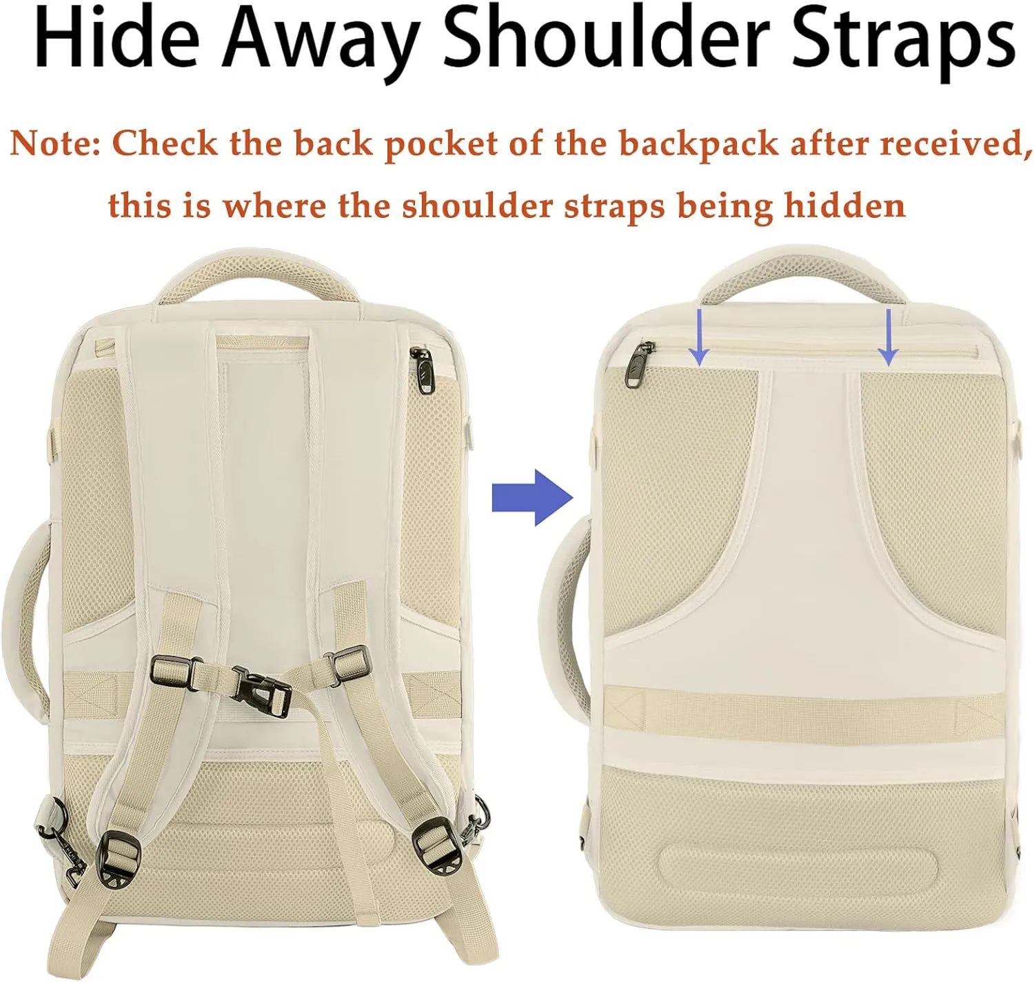 MATEIN Large Travel Backpack Women, Lightweight Carry on Backpack & Hidden Shoulder Straps, Waterproof Anti-Theft Daypack for Flight, Expandable Hiking Weekend Daypack, Travelling Gifts, Beige
