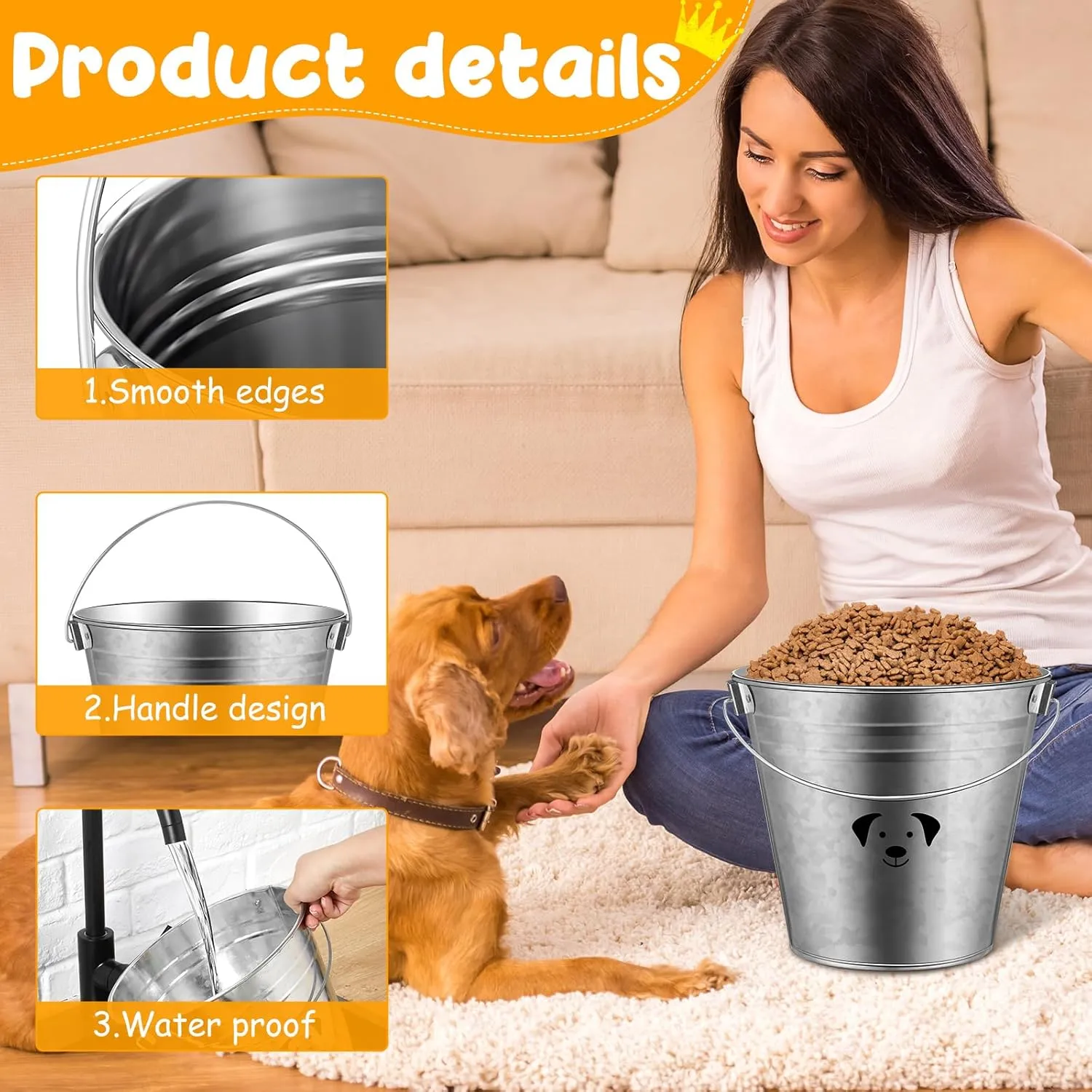 Maxcheck 6 Pcs Dog Galvanized Water Bucket Round Water Pails with 6 Pcs Double Ended Bolt Snap Hooks Metal Pail with Handles for Fences Cages Kennel Pets Food and Water Storage(6.3 Quart)