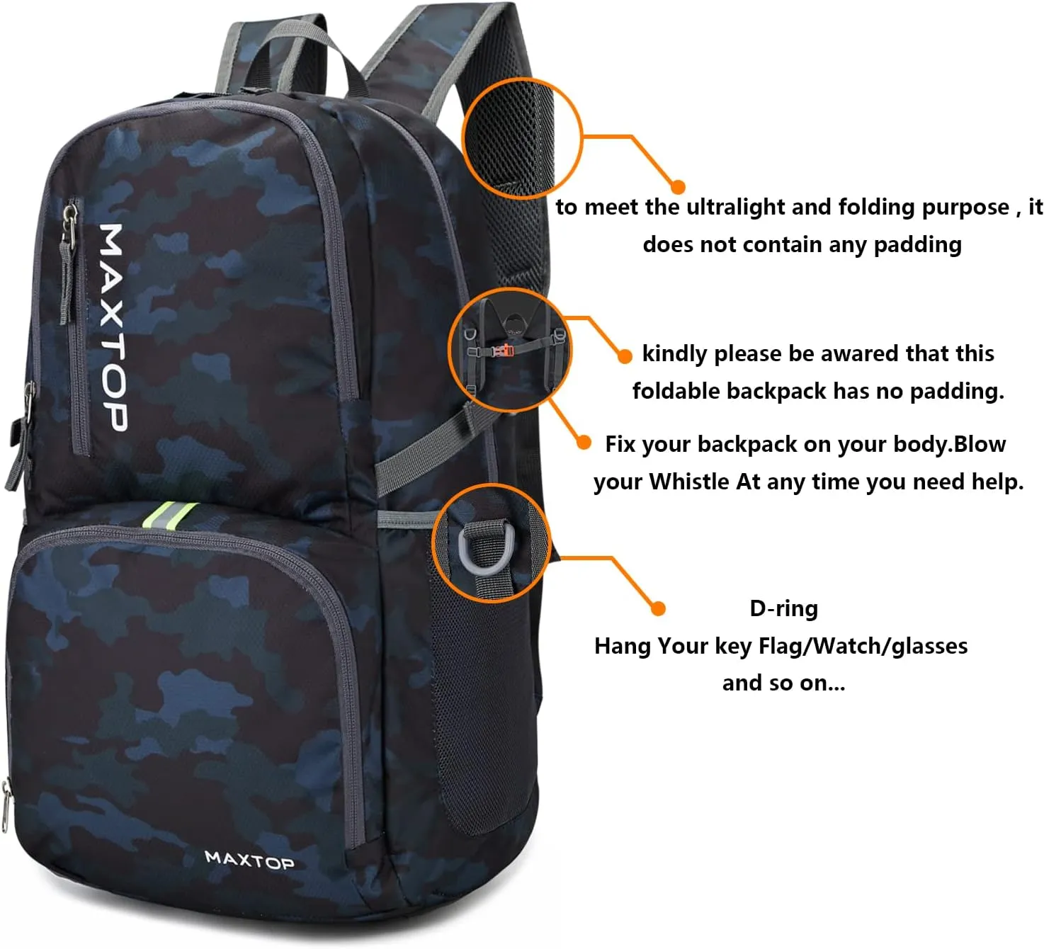 MAXTOP 40/50L Lightweight Packable Backpack for Hiking Traveling Camping Water Resistant Foldable Outdoor Travel Daypack