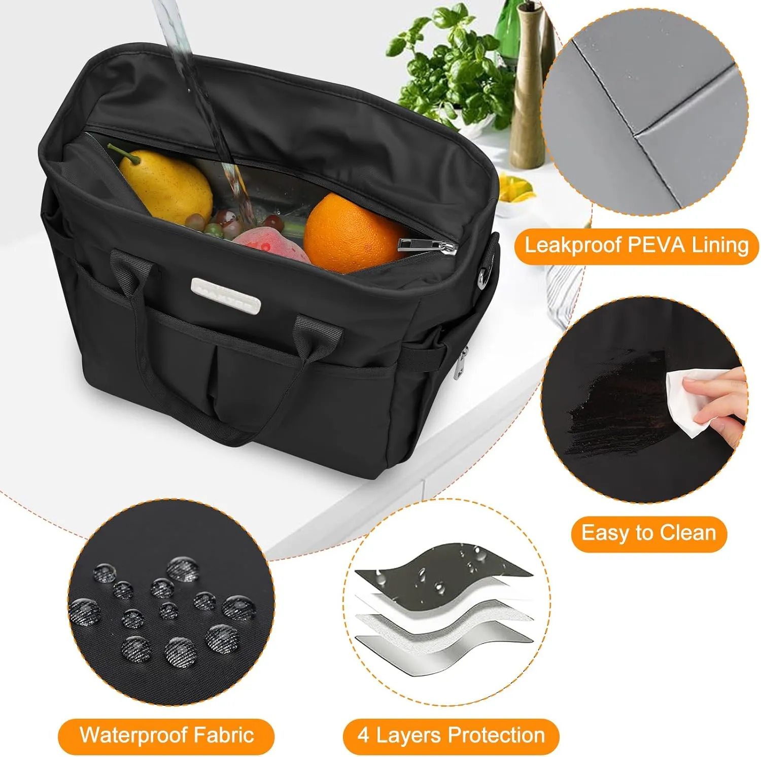 MAXTOP Lunch Bag Women for Work Insulated Thermal Lunch Box for Men with Wide-Open Pocket Reusable Leakproof Cooler Bags with Removable Shoulder Strap for Teacher Nurse Office Beach Picnic Black