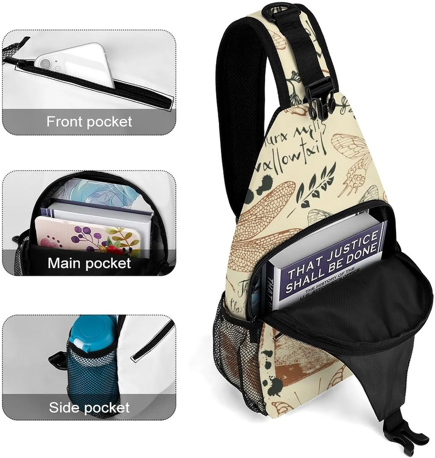 Medicinal-herbs-texture Crossbody Sling Backpack, Shoulder Bag Chest Bag for Travel Sport Running