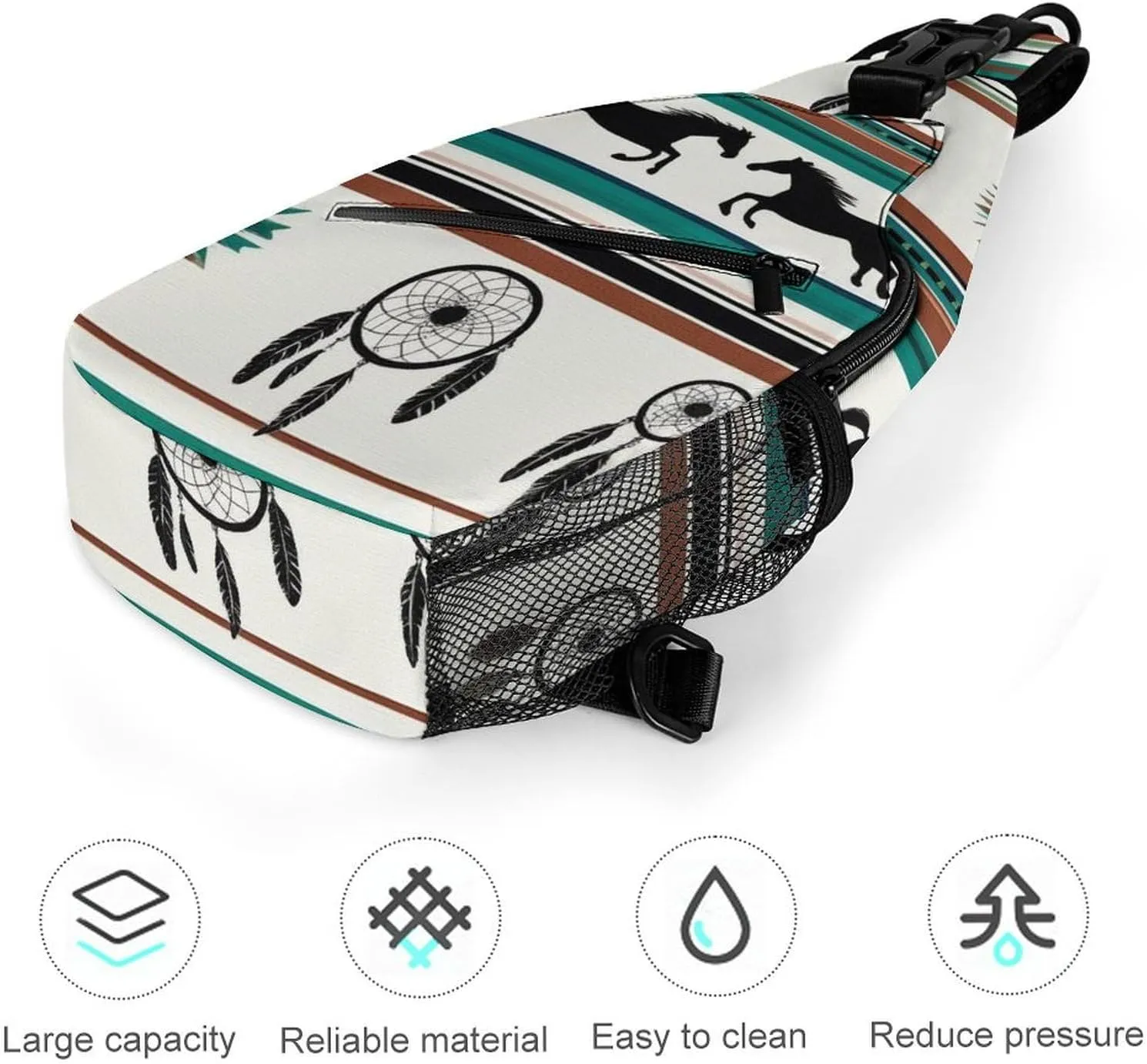 Men & Women Sling Shoulder Backpack Travel Backpack Camping Outdoor Bag - Southwest Native American Ethnic Horse Dreamcatcher Anti-Theft Multipurpose Bookbag, Unbalance Shoulder Chest Crossbody Bag
