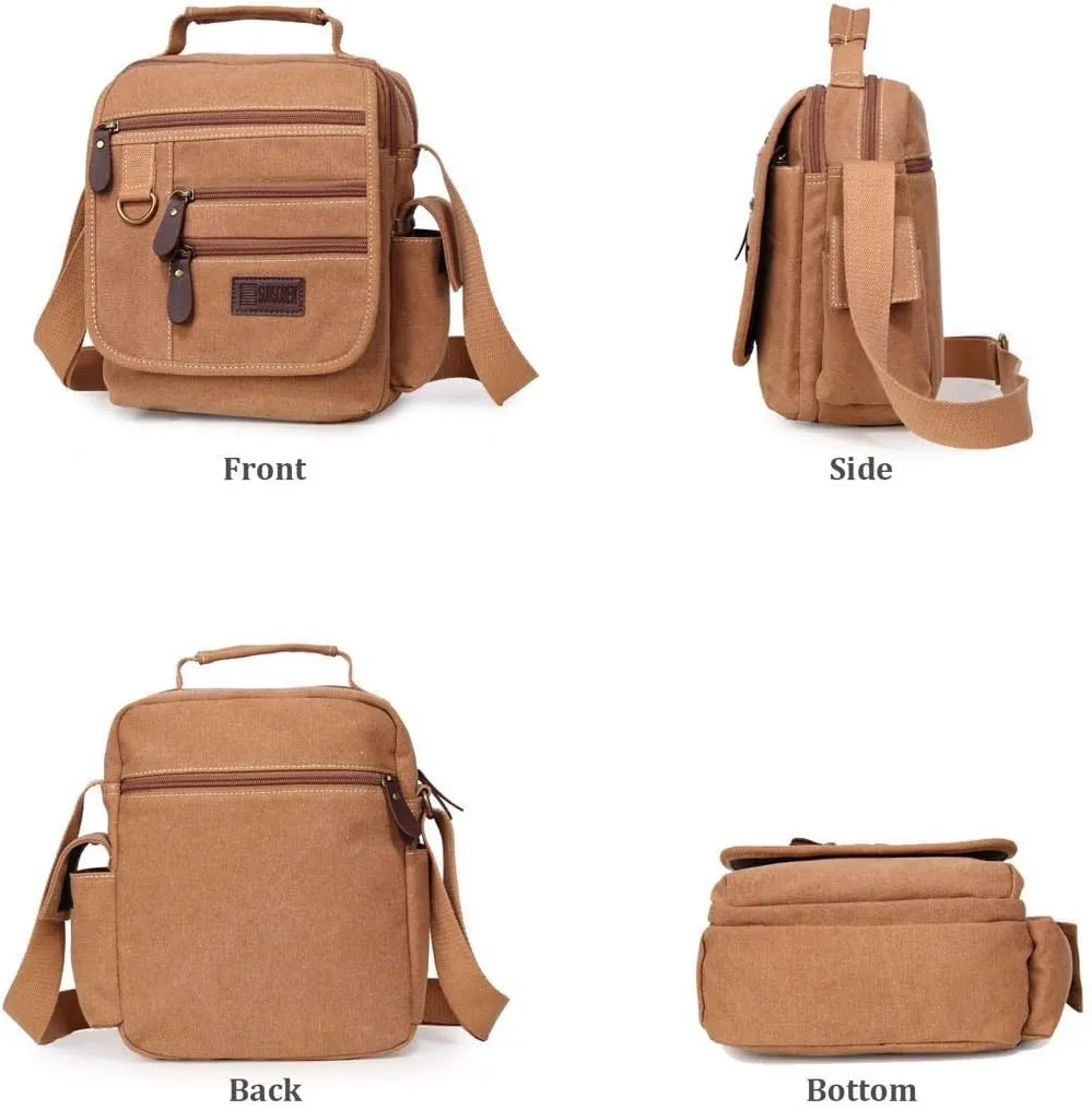 Mens bag Canvas Shoulder Bag Small Messenger Crossbody Bag Work Bag Vintage Multi-function