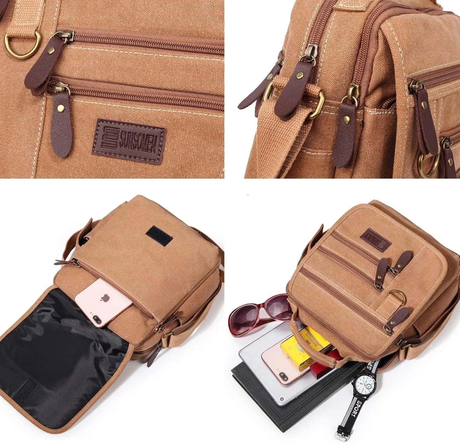 Mens bag Canvas Shoulder Bag Small Messenger Crossbody Bag Work Bag Vintage Multi-function