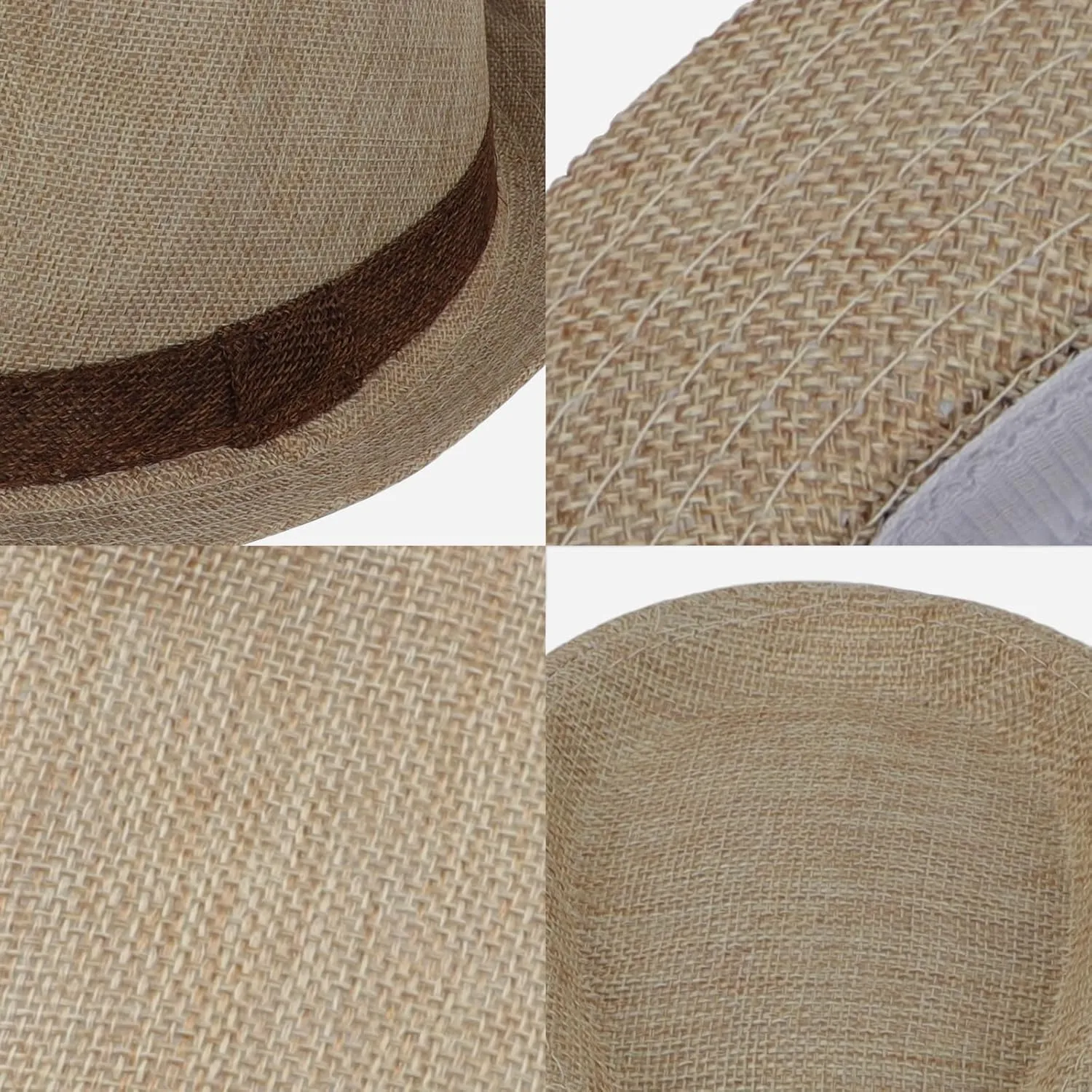 Mens Classic Straw Fedora Hat Sun Protection UV UPF50  Panama Style Hat Short Brim Packable Trilby Hat Fashion Gentleman Hat
