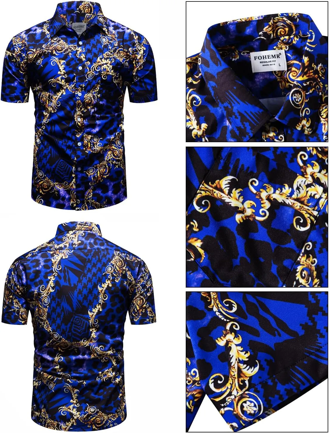 Mens Luxury Outfit Set Black Gold Shirts And Shorts 2 Piece Tracksuit Set Baroque Button Down Suit with Bucket Hats