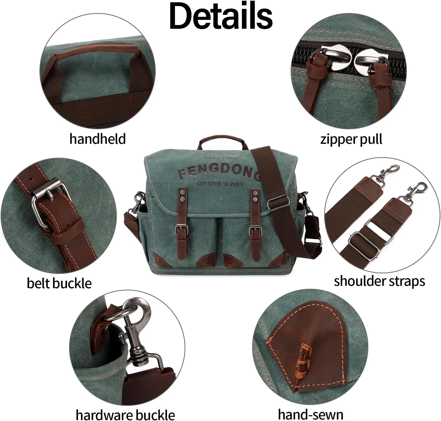 Mens Messenger Bag 15.6 Inch Vintage Waxed Canvas Genuine Leather Briefcase Leather Computer Laptop Bag Rugged Satchel Shoulder Bag Army Green