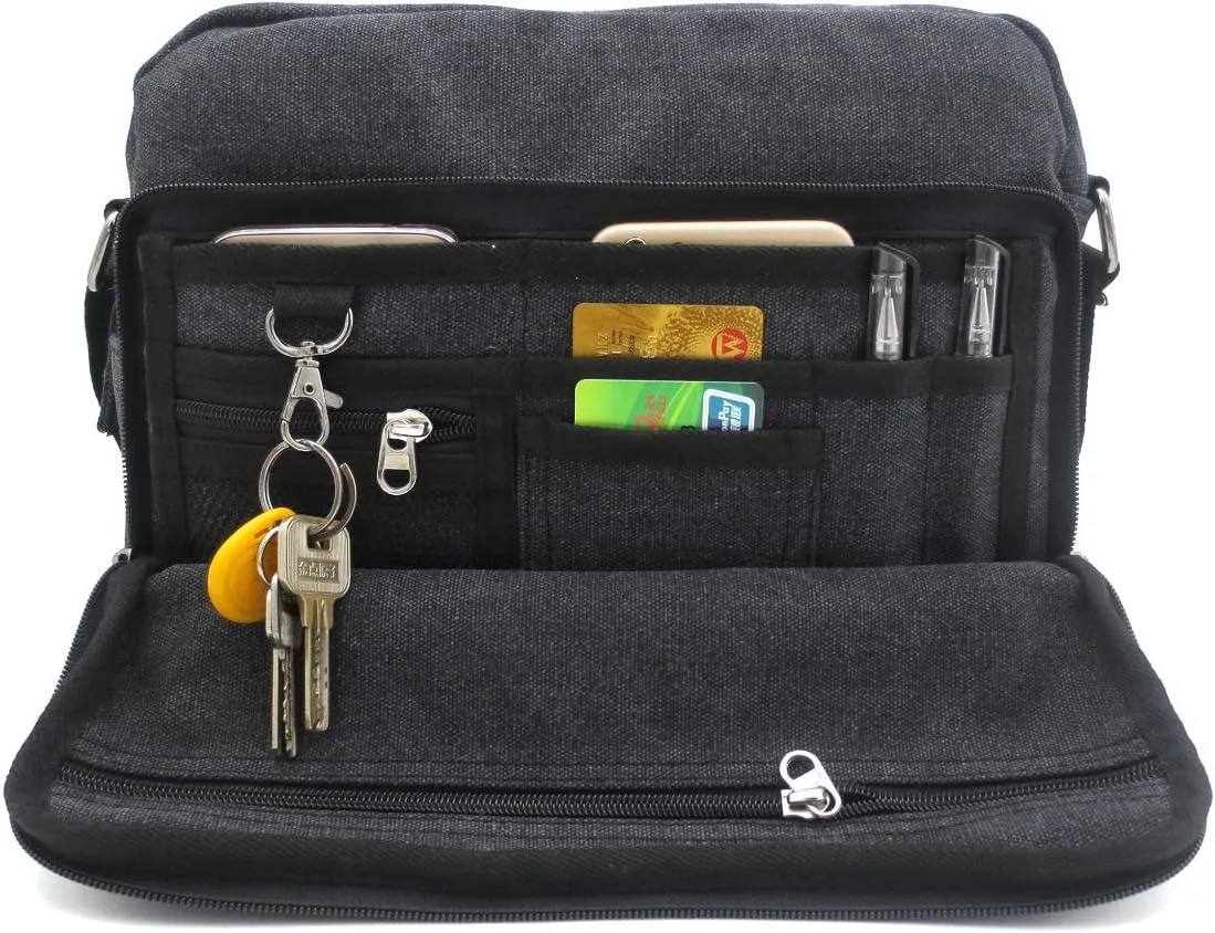 Mens Messenger Bag Canvas Shoulder Bag for Women Multi-pocket Travel Purses Satchel Work Handbag Crossbody Bag