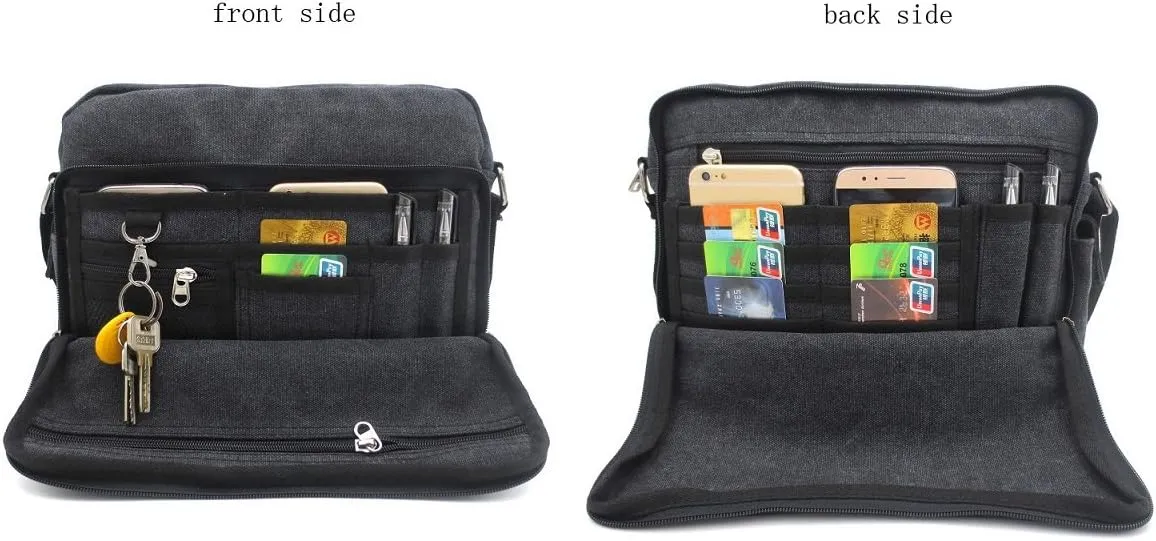 Mens Messenger Bag Canvas Shoulder Bag for Women Multi-pocket Travel Purses Satchel Work Handbag Crossbody Bag