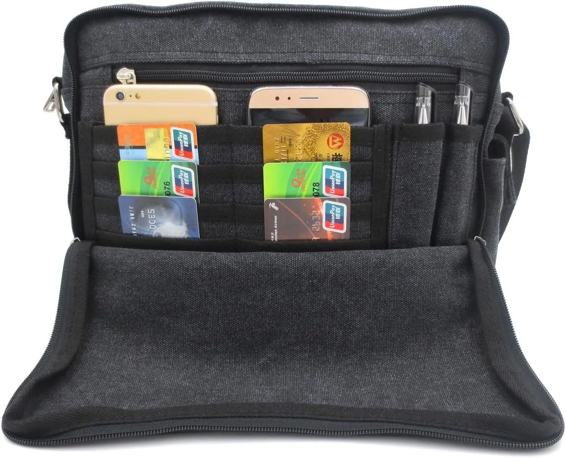 Mens Messenger Bag Canvas Shoulder Bag for Women Multi-pocket Travel Purses Satchel Work Handbag Crossbody Bag