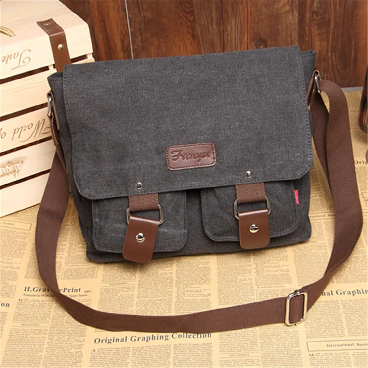 Men's messenger bag Gutim canvas messenger bag - retro cross shoulder bag military backpack (coffee)