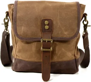 Mens Messenger Bag Waterproof Canvas Leather Bag 10 Inch Vintage Waxed Crossbody Bag