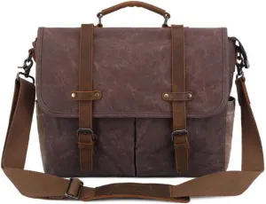 Mens Messenger Bag Waterproof Canvas Leather Bag 15.6 Inch Vintage Waxed Crossbody Bag